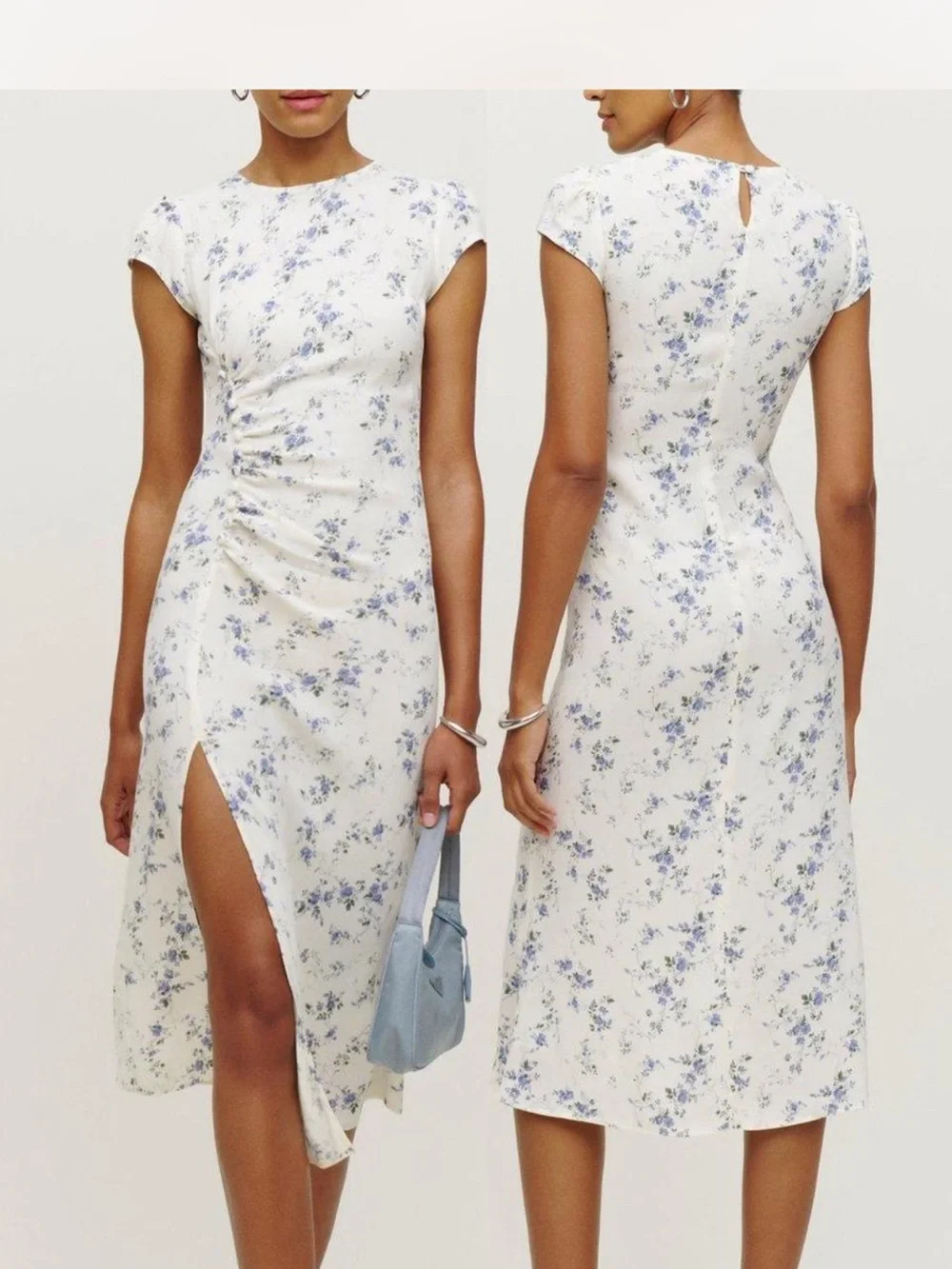 Reformation Midi Dress with Blue Floral Print - Picture 1 of 7